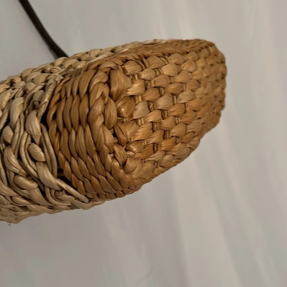 Brighton Ruth Straw Raffia Woven Tan Shoulder Bag Leather Trim